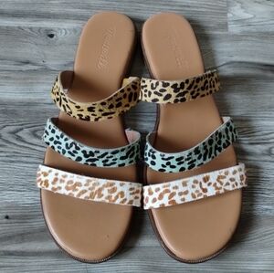 Madewell Ilana Colorblock Slide Sandals Calf Hair Spot Mix Women's Size 7.5